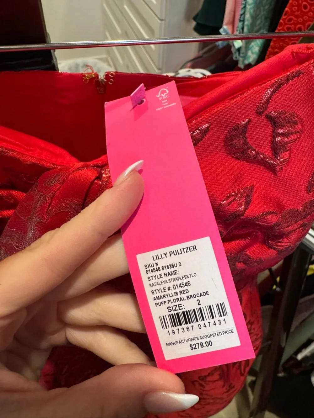 Lilly Pulitzer Kataleya Floral Red Strapless Bow Jacquard Dress NWT Size 2 - Picture 6 of 6
